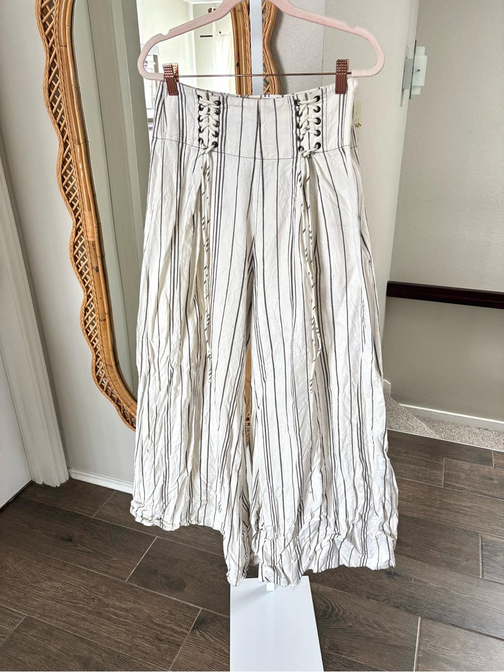 Free People / Lace Up Striped Wide Leg Pants Raw Hem